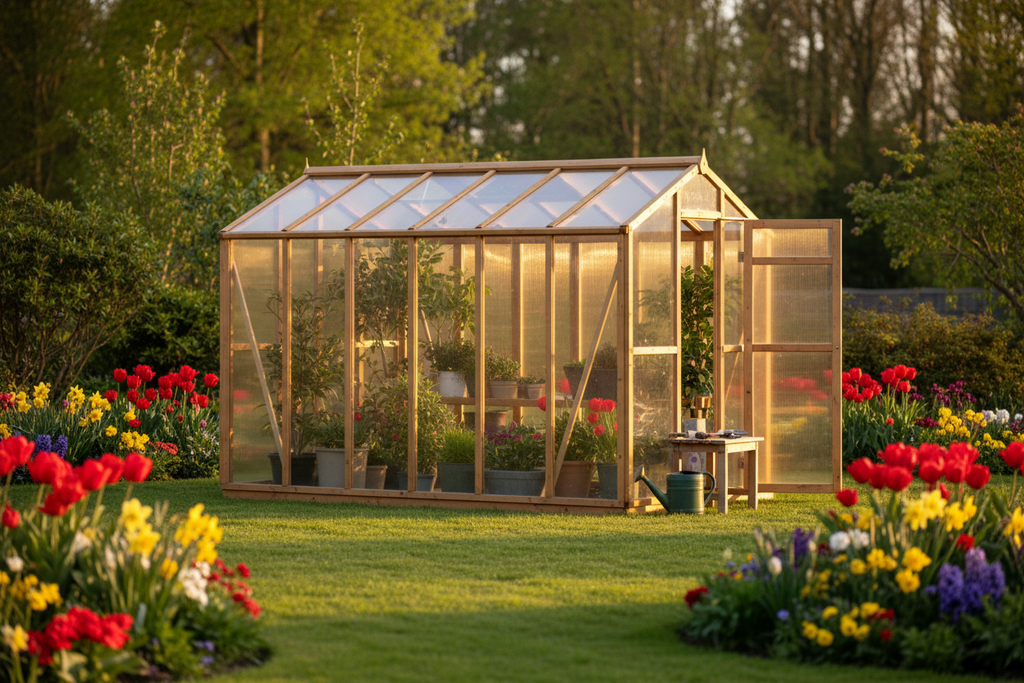 2.6m Wooden Garden Greenhouse - prostokątny dach