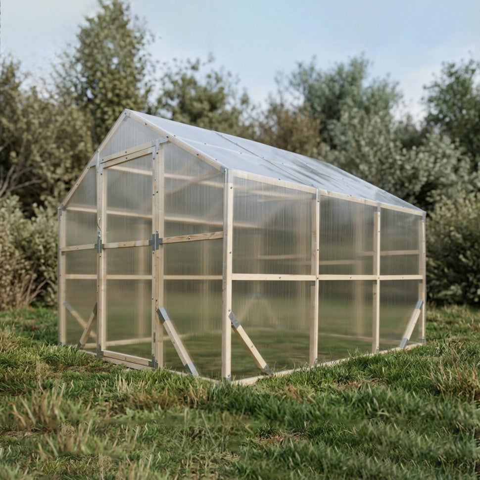 Wooden Garden Greenhouse with Polycarbonate Panels