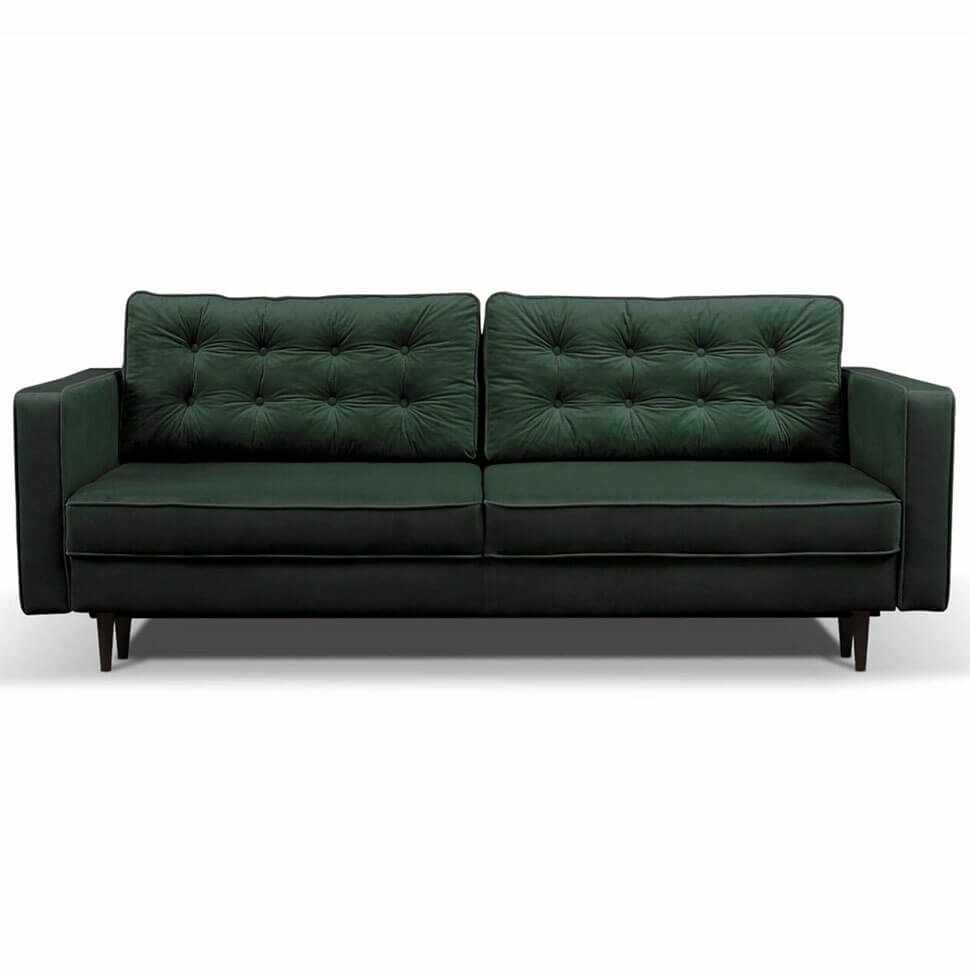 Green fabric 3 seater sofa Tivoli Puszman with fold-out bed and storage container