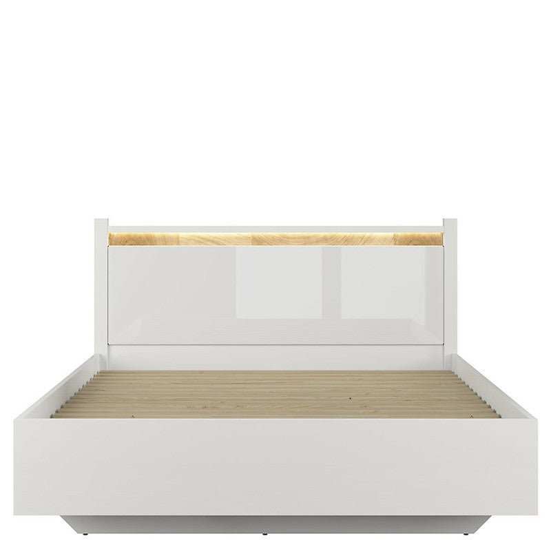ALAMEDA BRW LOZ/160/A High Gloss King Size LED BLACK RED WHITE Bed-White Gloss / Westminster Oak