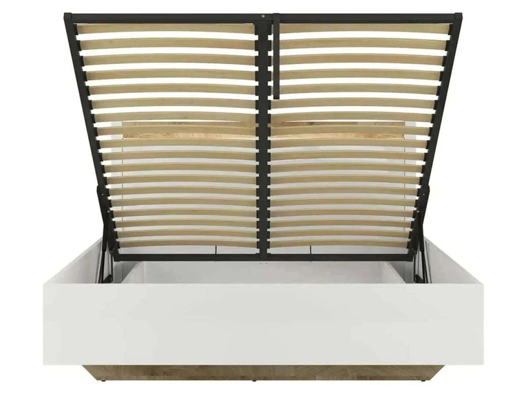 ALAMEDA BRW LOZ/160/B High Gloss King Size LED BLACK RED WHITE Bed-White Gloss / Westminster Oak