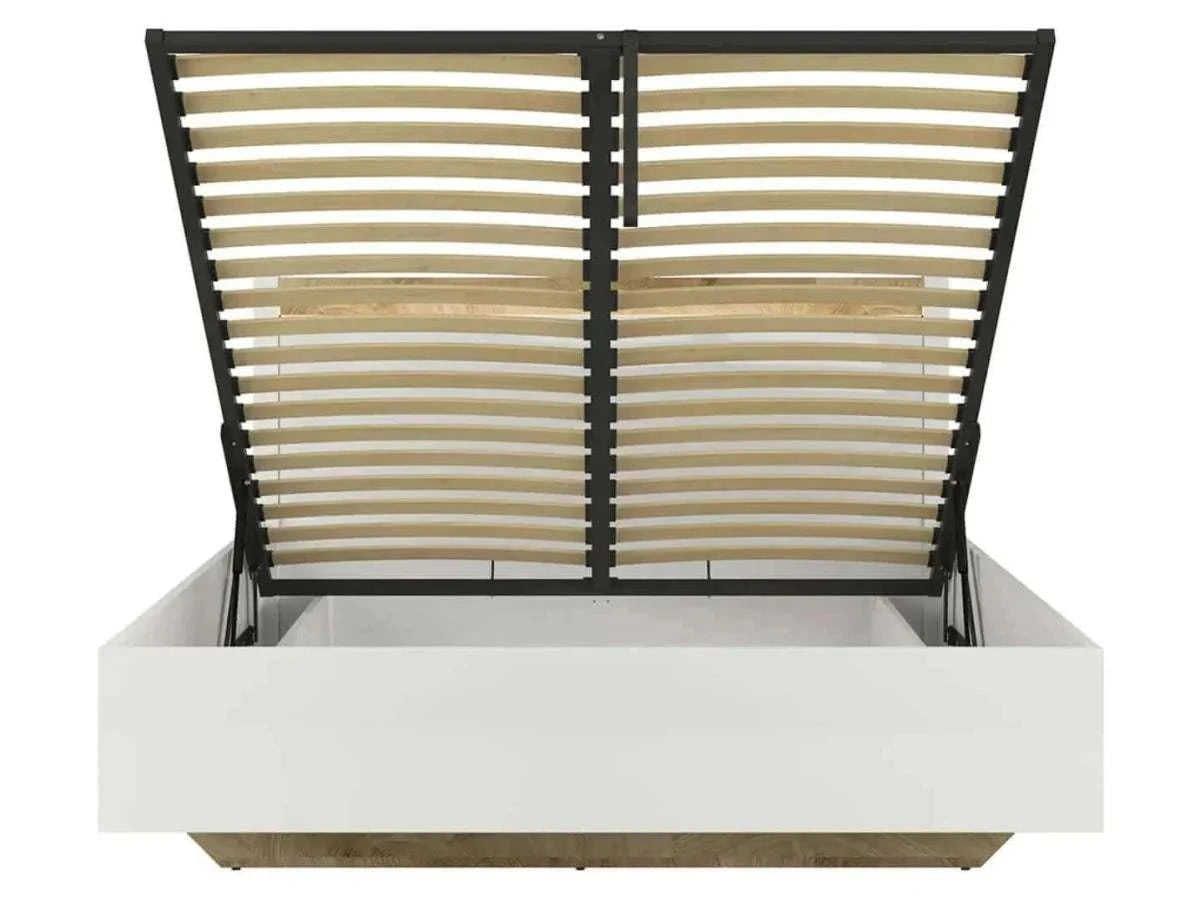 ALAMEDA BRW LOZ/160/B High Gloss King Size LED BLACK RED WHITE Bed-White Gloss / Westminster Oak