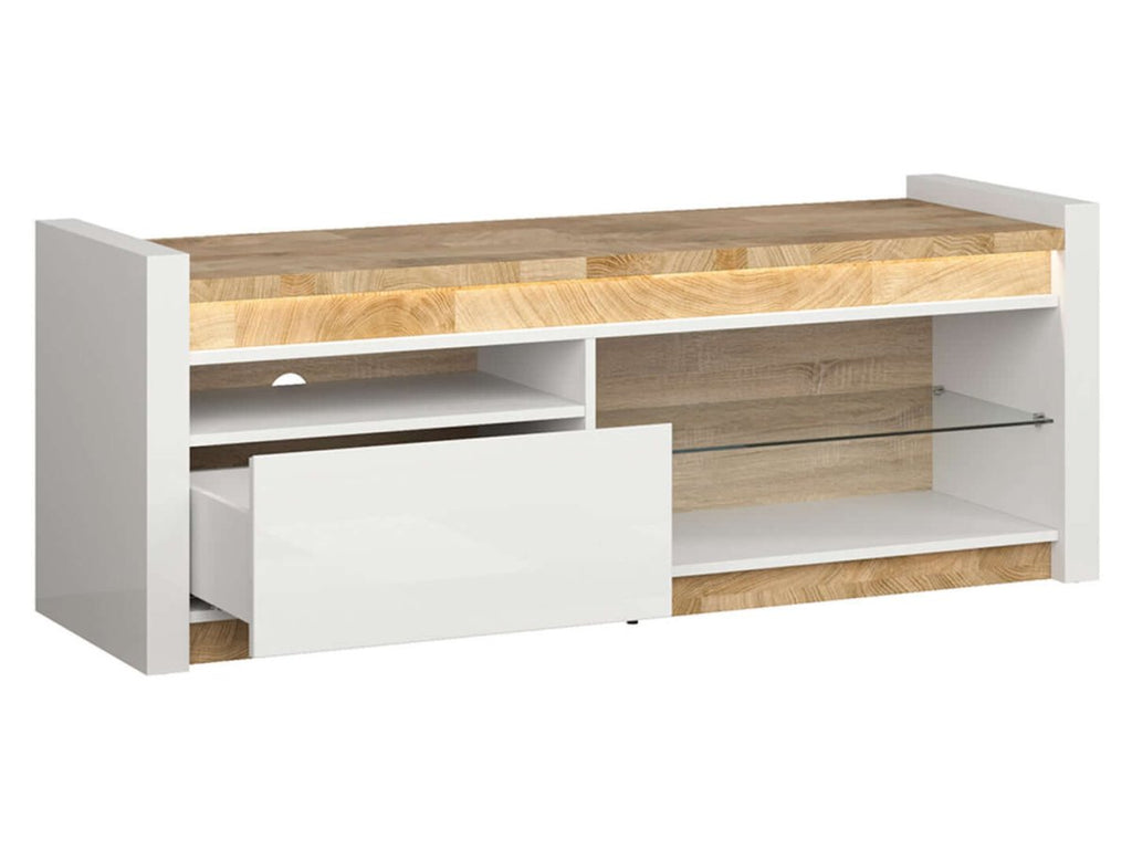 ALAMEDA BRW RTV1S 1 Drawer High Gloss LED BLACK RED WHITE TV Cabinet-White Gloss / Westminster Oak