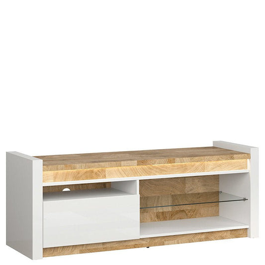 ALAMEDA BRW RTV1S 1 Drawer High Gloss LED BLACK RED WHITE TV Cabinet-White Gloss / Westminster Oak