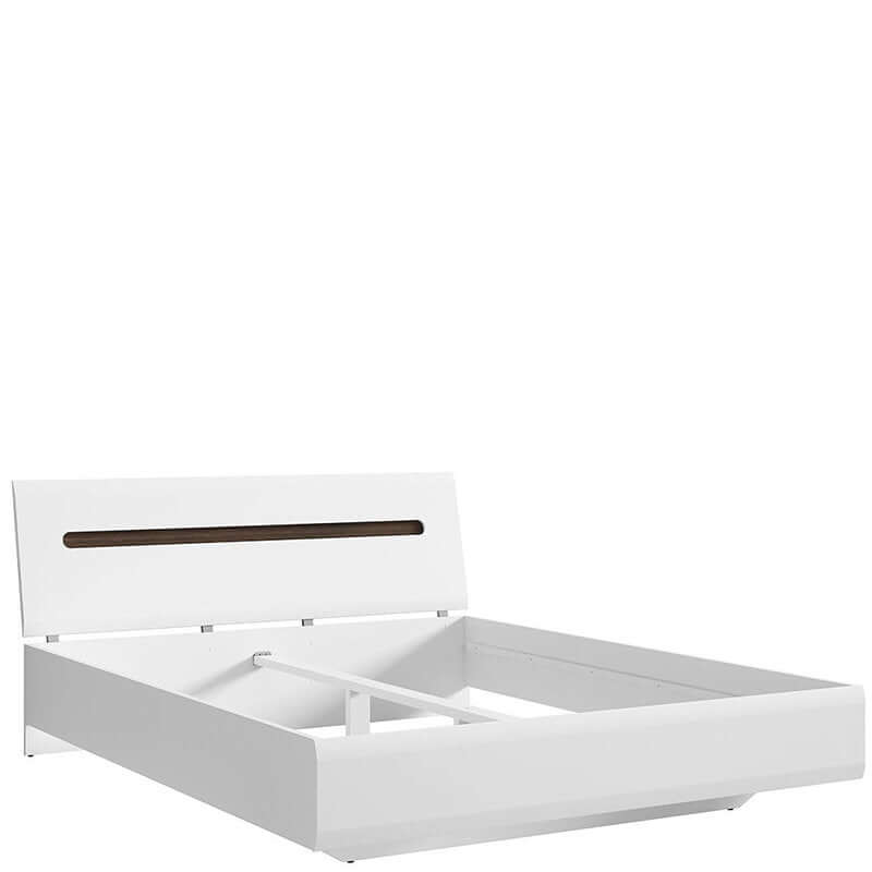 Modern King Size Bed in white high gloss with practical headboard and decorative ellipse strip