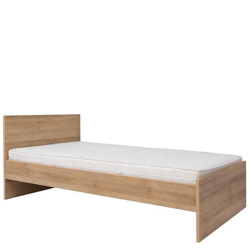 Modern Riviera Oak single bed with wooden slats and mattress frame