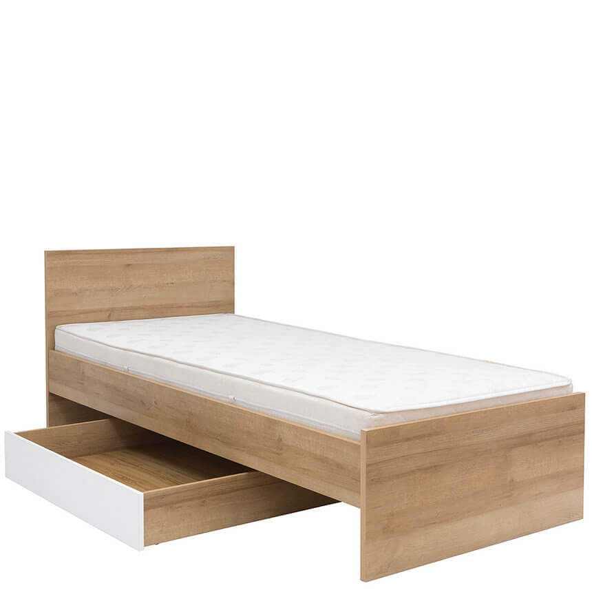 Single bed storage with Riviera Oak finish, underbed drawer, wooden slats included, suitable mattress 90x200 cm