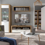 BALDER BRW RTV2S 2 Drawer High Gloss BLACK RED WHITE TV Cabinet-Riviera Oak / White Gloss