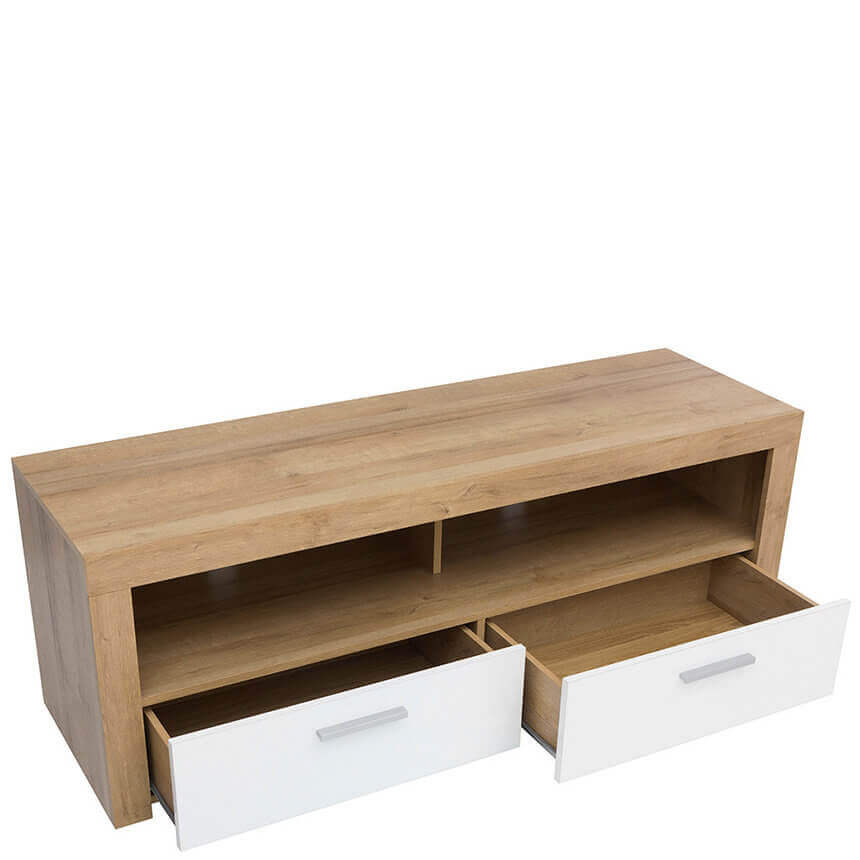 BALDER BRW RTV2S 2 Drawer High Gloss BLACK RED WHITE TV Cabinet-Riviera Oak / White Gloss