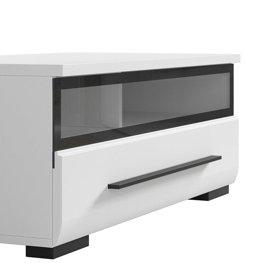 FEVER BRW RTV1S/3/10/S 1 Drawer Glass Fronted BLACK RED WHITE TV Cabinet-White / White Gloss