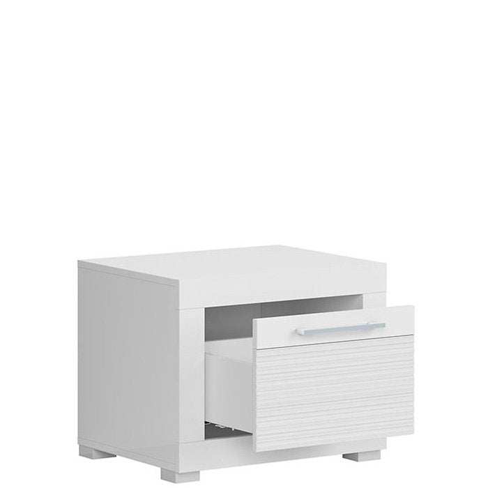 FLAMES BRW KOM1S 1 Drawer High Gloss BLACK RED WHITE Bedside Table-White / White Gloss
