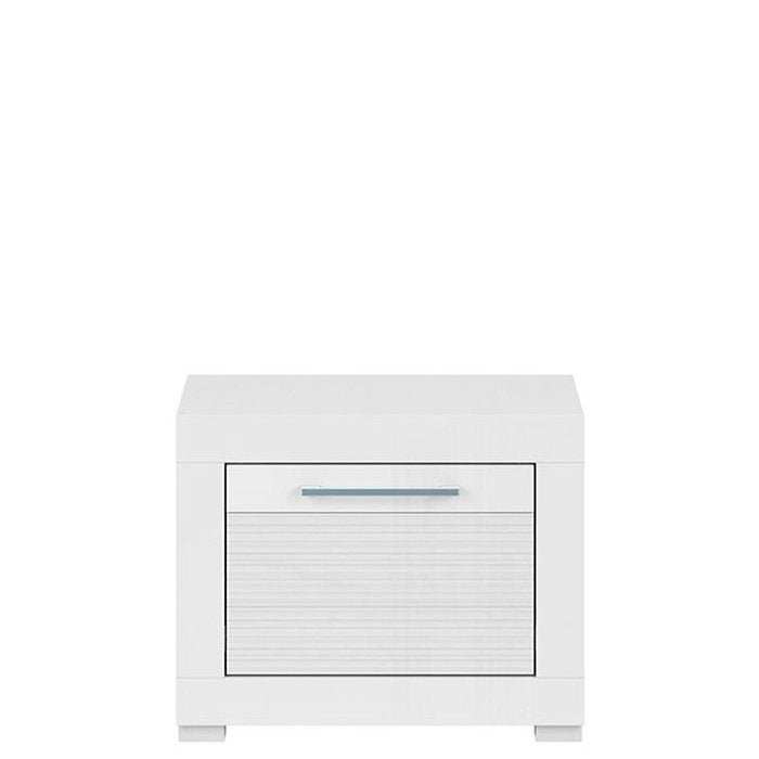 FLAMES BRW KOM1S 1 Drawer High Gloss BLACK RED WHITE Bedside Table-White / White Gloss
