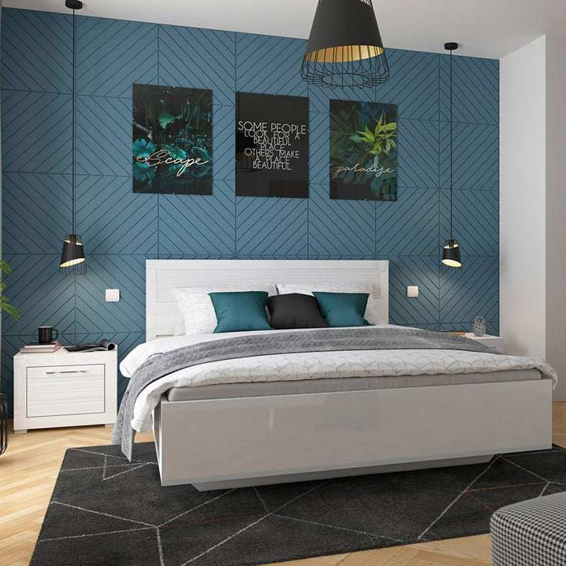 FLAMES BRW LOZ/160/B High Gloss King Size Lift Up Storage BLACK RED WHITE Bed-White / White Gloss