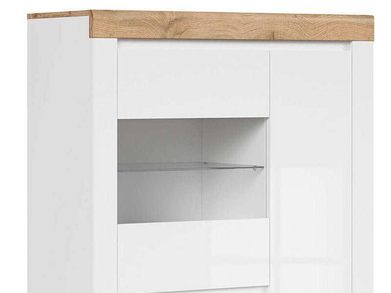 HOLTEN BRW Living Room LED BLACK RED WHITE Furniture Set-White / Wotan Oak / White Gloss