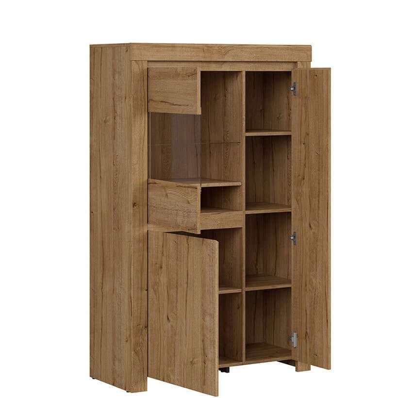 HOLTEN BRW Living Room LED BLACK RED WHITE Furniture Set-White / Wotan Oak / White Gloss