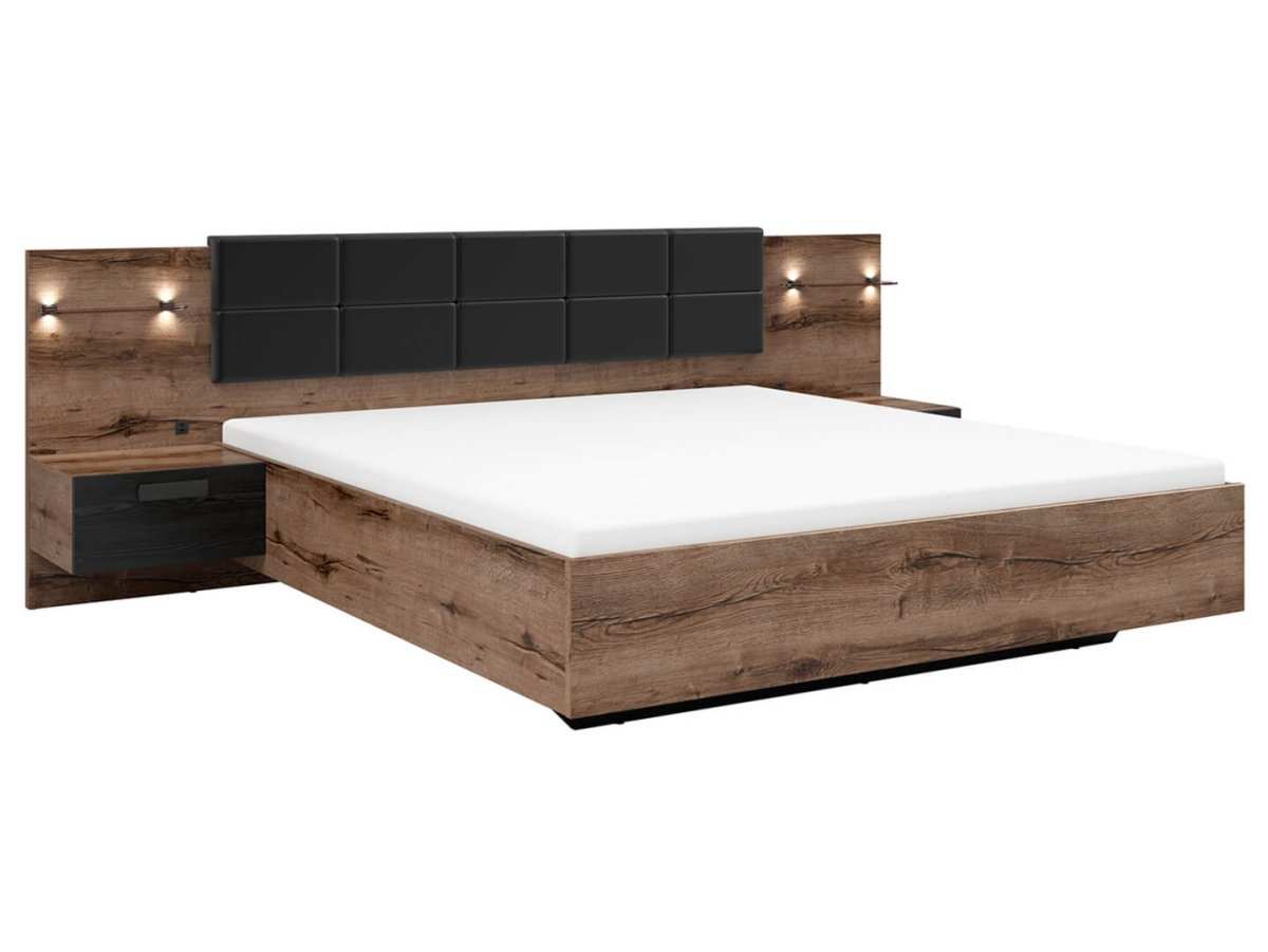 KASSEL BRW LOZ/180/A 2 Drawer Built-in Bedside LED BLACK RED WHITE Bed-Monastery Oak / Black Oak