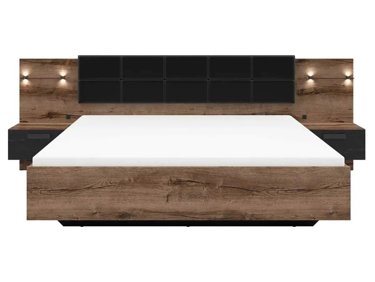 KASSEL BRW LOZ/180/A 2 Drawer Built-in Bedside LED BLACK RED WHITE Bed-Monastery Oak / Black Oak