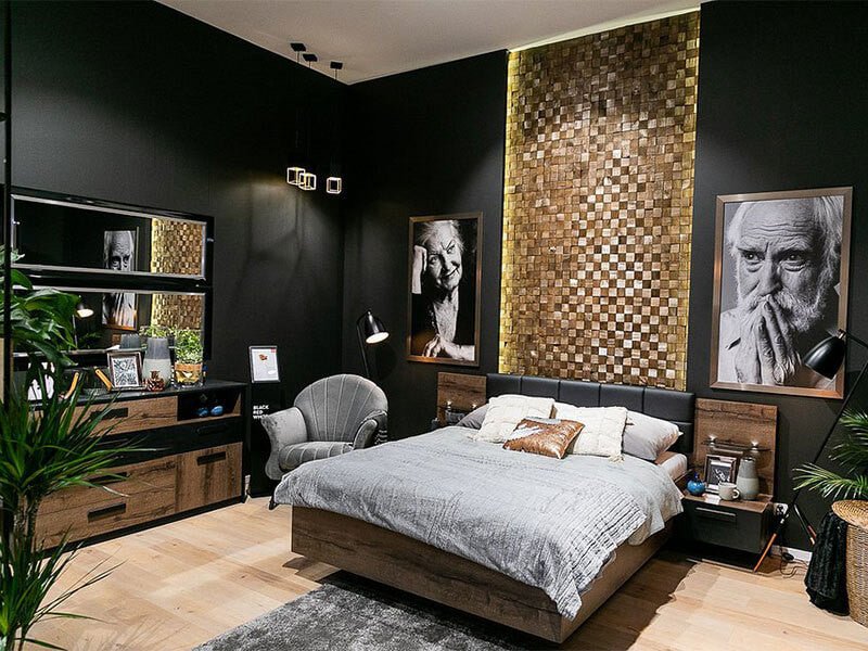 KASSEL BRW LOZ/180/B 2 Drawer Built-in Bedside King Size BLACK RED WHITE Bed-Monastery Oak / Black Oak