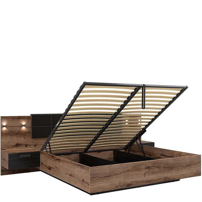 KASSEL BRW LOZ/180/B 2 Drawer Built-in Bedside King Size BLACK RED WHITE Bed-Monastery Oak / Black Oak