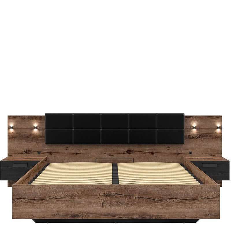 KASSEL BRW LOZ/180/B 2 Drawer Built-in Bedside King Size BLACK RED WHITE Bed-Monastery Oak / Black Oak