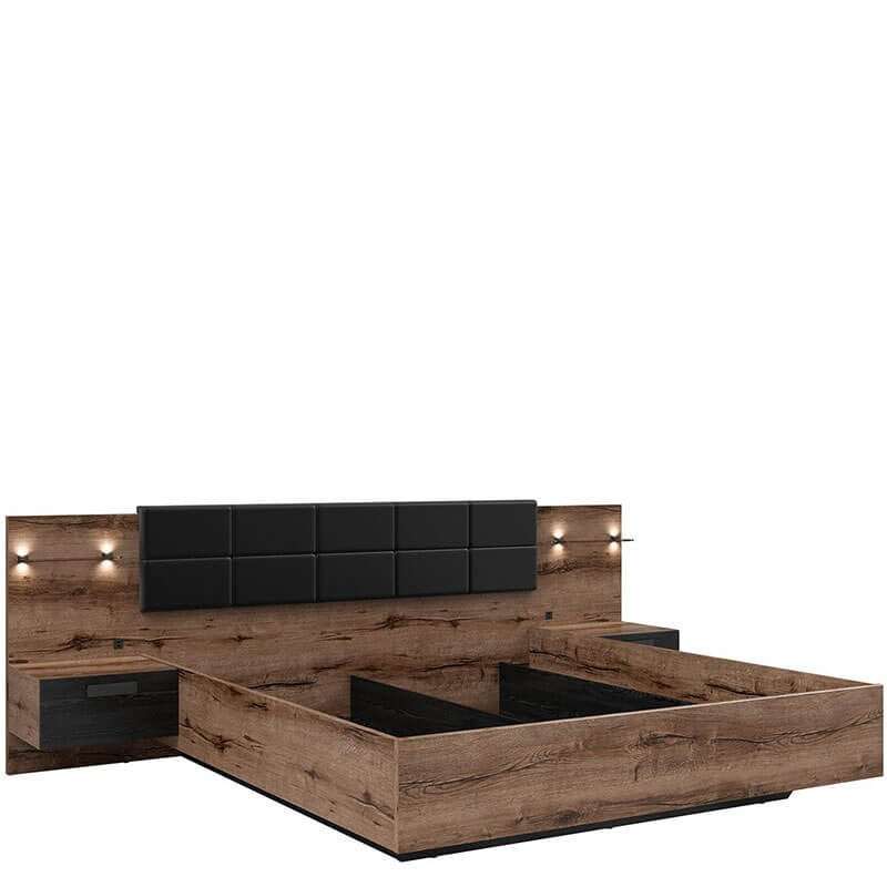 KASSEL BRW LOZ/180/B 2 Drawer Built-in Bedside King Size BLACK RED WHITE Bed-Monastery Oak / Black Oak