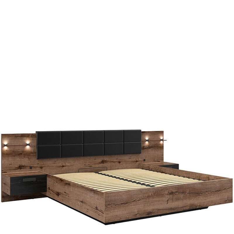 KASSEL BRW LOZ/180/B 2 Drawer Built-in Bedside King Size BLACK RED WHITE Bed-Monastery Oak / Black Oak