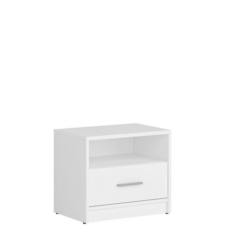White modern bedside table with one drawer and open compartment