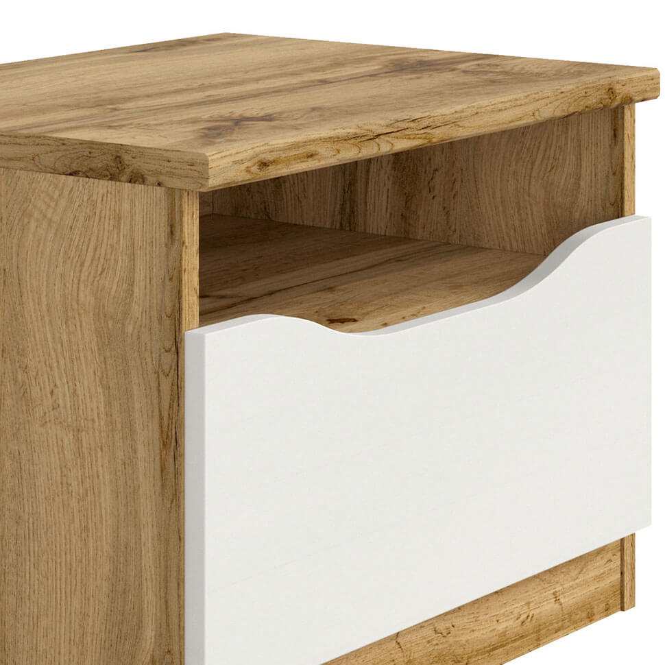 NUIS BRW KOM1S 1 Drawer High Gloss BLACK RED WHITE Bedside Table-Wotan Oak / White Gloss