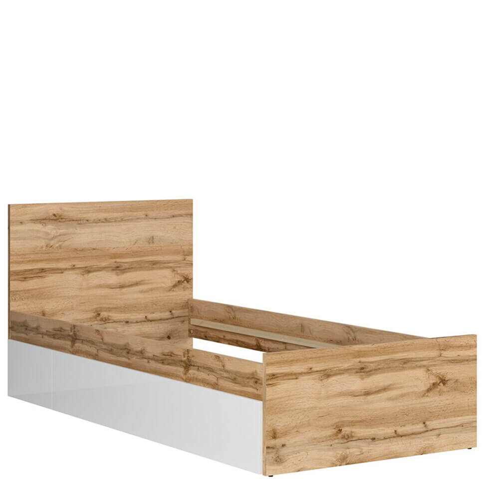 NUIS BRW LOZ/90-SZU Single with Storage BLACK RED WHITE Bed-Wotan Oak / White Gloss