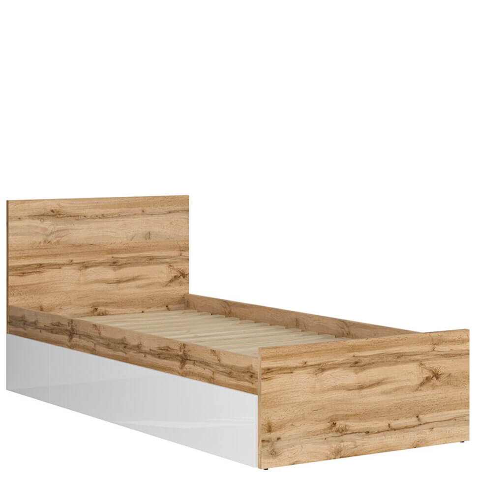 NUIS BRW LOZ/90-SZU Single with Storage BLACK RED WHITE Bed-Wotan Oak / White Gloss